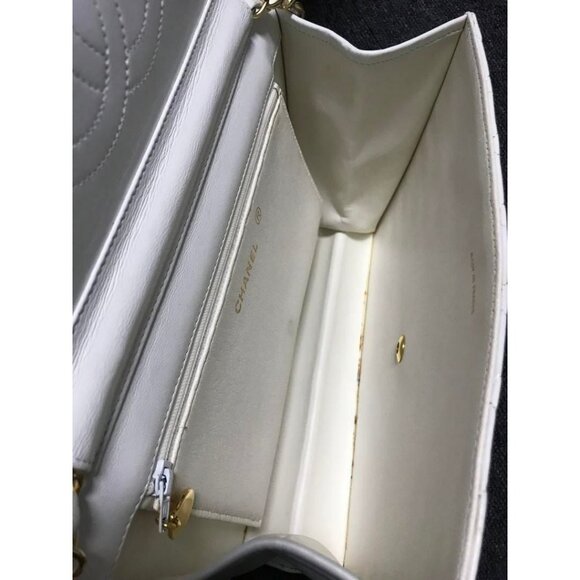 CHANEL Classic Single Flap Bag Quilted Matelasse Lambskin White Purse Vintage - Picture 16 of 16